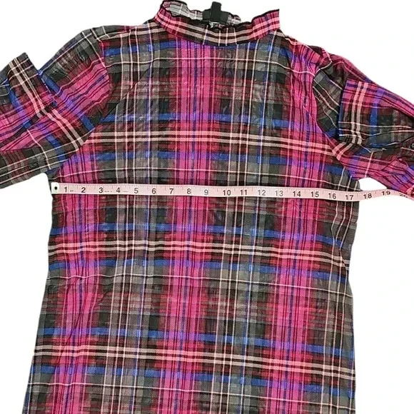 Torrid Size 0 Women's Large 12 Purple Plaid Mock Neck Sheer Chiffon Grunge Dress - Picture 6 of 7